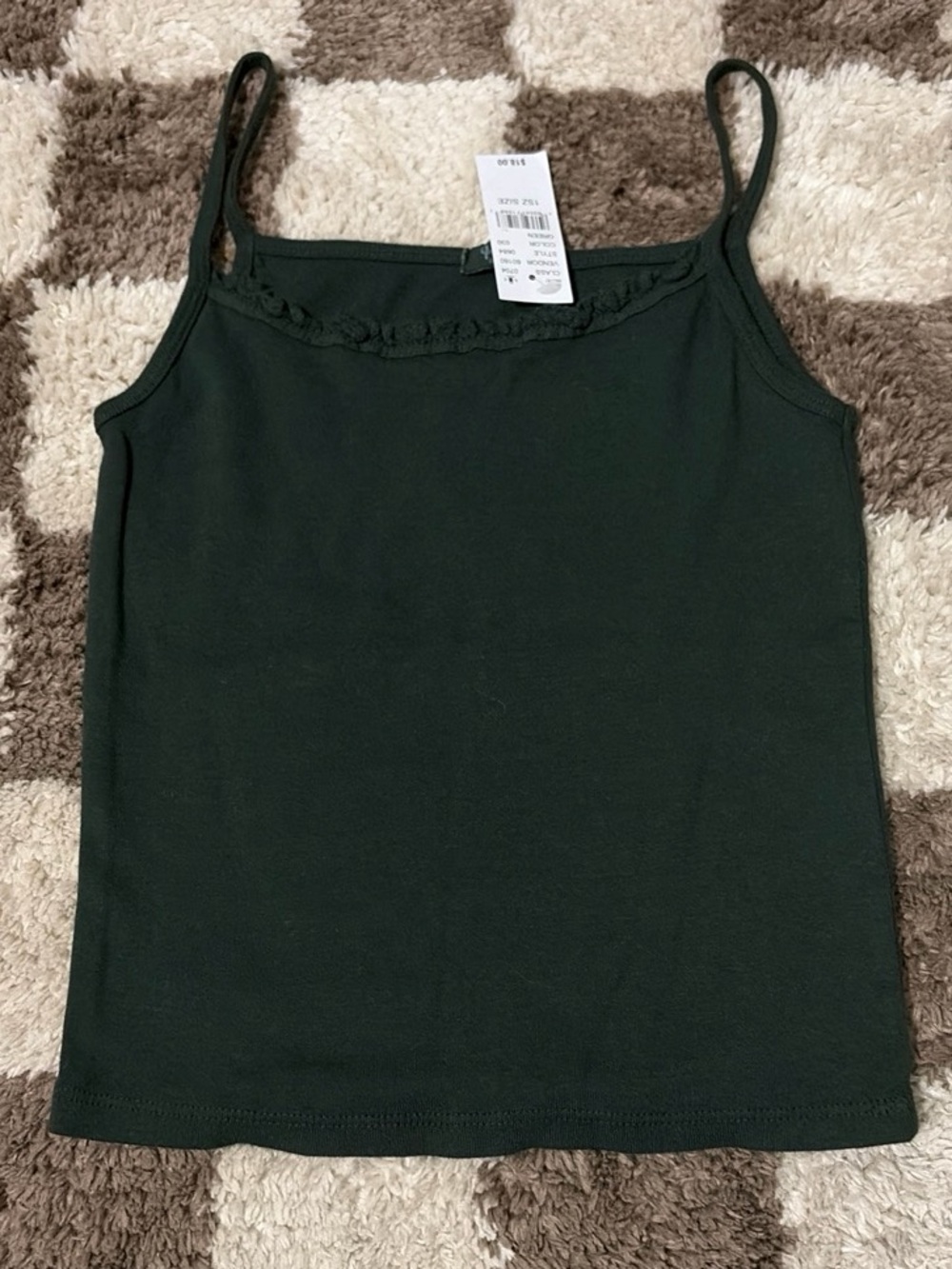 Brandy melville j galt dark green tank top with ruffle detail (new with tags)